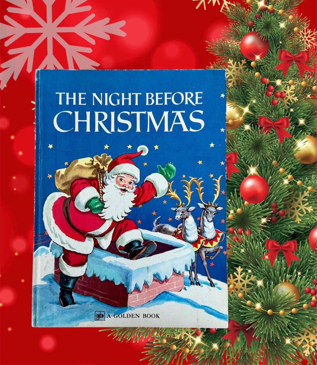 1974 the Night Before Christmas Clement C Moore Vintage BIG Golden Book ...