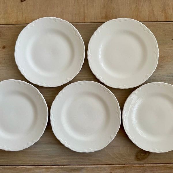 5 Vintage Ironstone Plates Creamy White China Dessert Dishes Salad plates Sandwich plates Farmhouse kitchenware Cottage Decor