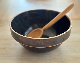 Vintage Brown bowl Iridescent Glaze Antique Mixing Bowl Primitive Rustic Dark Brown Stoneware bowl Farmhouse Country kitchen