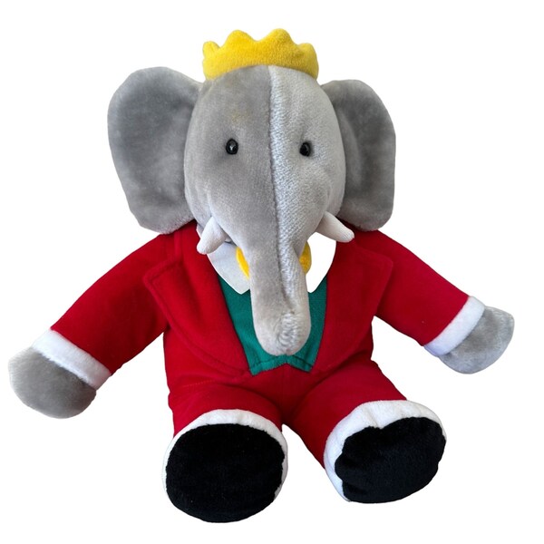 1988 Gund Babar the Elephant Red Suit Crown 11" Plush Vintage King Babar Stuffed Animal Elephant Toy