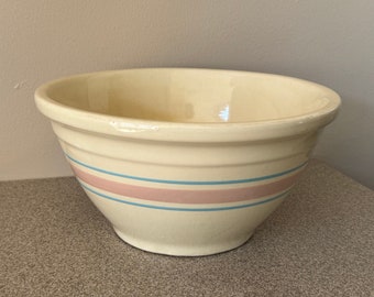 McCoy Mixing bowl McCoy Ovenware bowl Pink striped Mid century Pink and blue stripes 1950s Mixing bowl 10”