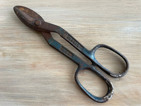 Antique Industrial Metal Shears Tin Snips Giant Scissors Weathered