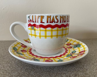 Mary Englebreit Tea cup set ‘Life Has No Blessing Like a Good friend’ cup and saucer ME designs Time for Tea collection Cherry Andrew McMeel