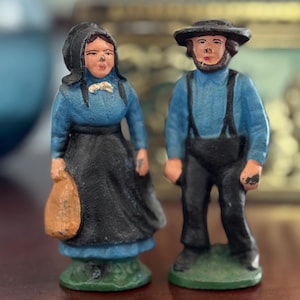 Cast Iron Amish Couple Hand Painted Figures Cast Iron toys Amish Man and Woman Figurines
