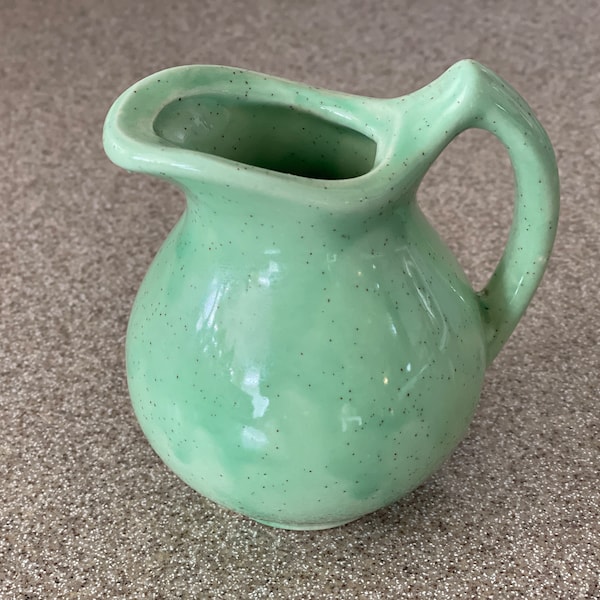 Vintage Green Stoneware creamer Small pitcher Classic Light green glaze Ceramic pottery creamer 4 1/2”