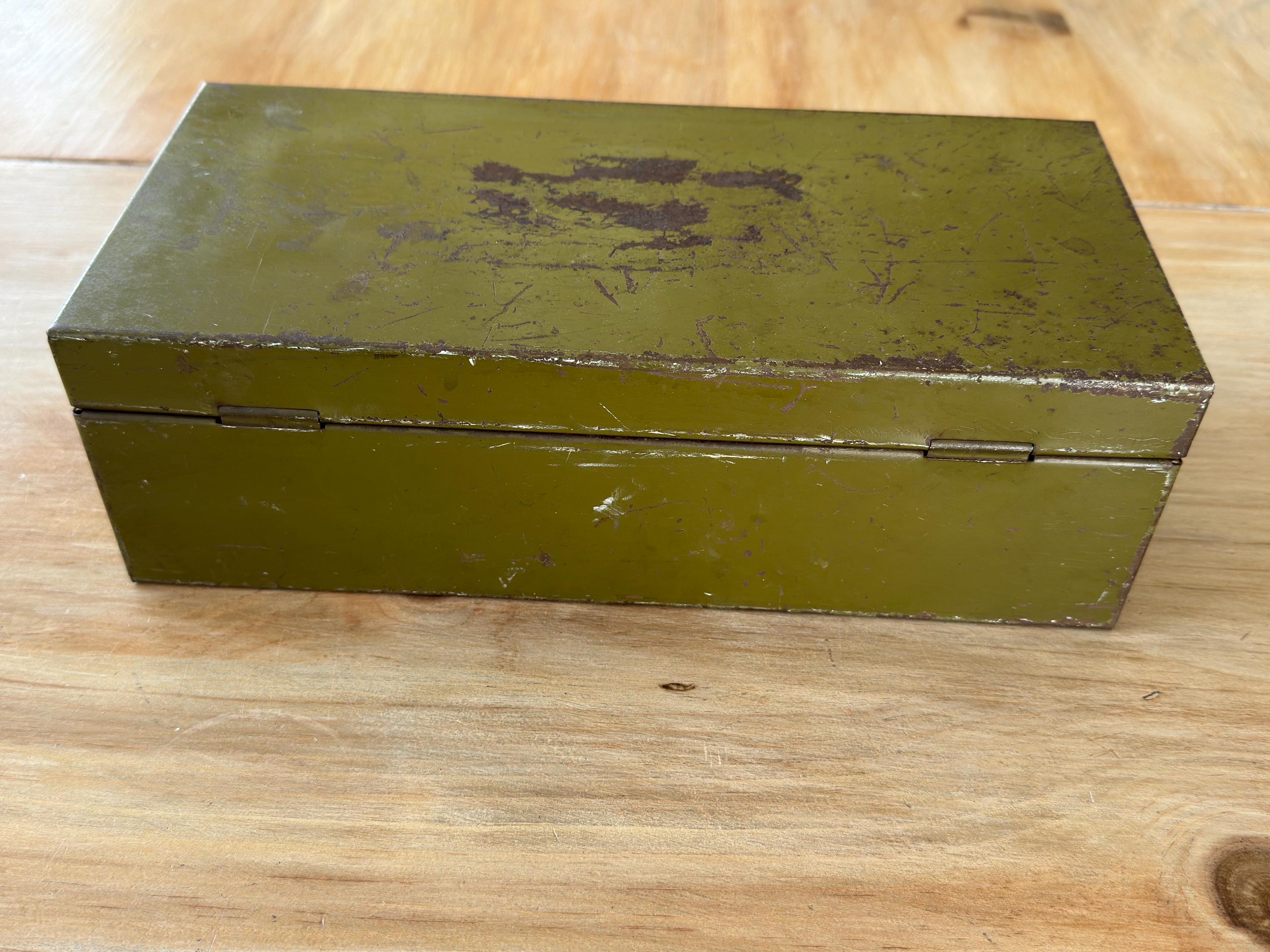 Vintage Green Metal Box With Key Metal Utility Box Cash Box File Box ...