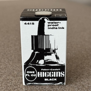 Faber-Castell Higgins Black Ink Vintage Sealed NOS NIB Water-proof India ink #4415 Glass bottle Dip pen Calligraphy Ink Advertising 1 Fl Oz