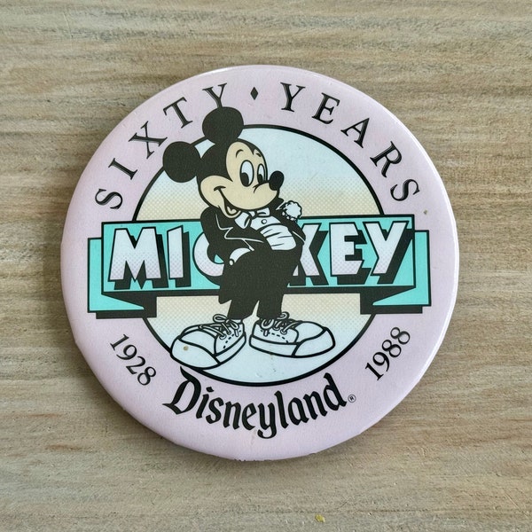 Vintage Mickey Mouse button Disneyland Mickey Mouse Sixty Years Anniversary Button 1988 Birthday button 1928-1988 Pinback Button 3”