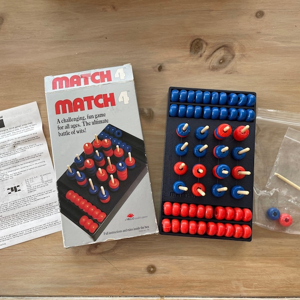 1987 MATCH 4 Game HILCO Three dimensional game Battle of wits Attack & defense Vintage board game Score Four Strategy board game Complete