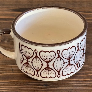 Vintage Stoneware Soup Mug 1970s Brown and white Soup Mug with Handle Soup Bowl Retro