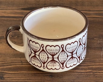 Vintage Stoneware Soup Mug 1970s Brown and white Soup Mug with Handle Soup Bowl Retro