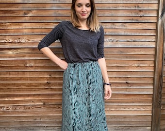 Jupe en viscose motifs zébrés vert pour femme