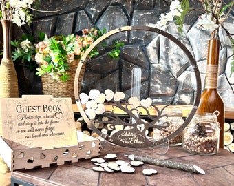 Round transparent wedding tree guest book alternative frame with chips