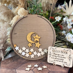 Moon and stars baby shower guest book alternative, Baby shower guestbook Twinkle little star, rustic baby decor