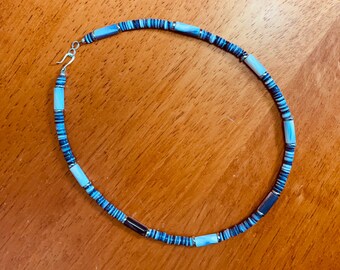 Wampum Style Organic Shaped Quahog Shell Sterling Silver Necklace OOAK One of a Kind Purple /& White