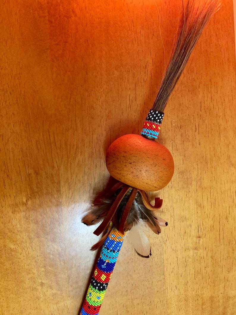 Peyote Beaded Gourd Rattle With Horse Hair. 24 Total Length. Etsy