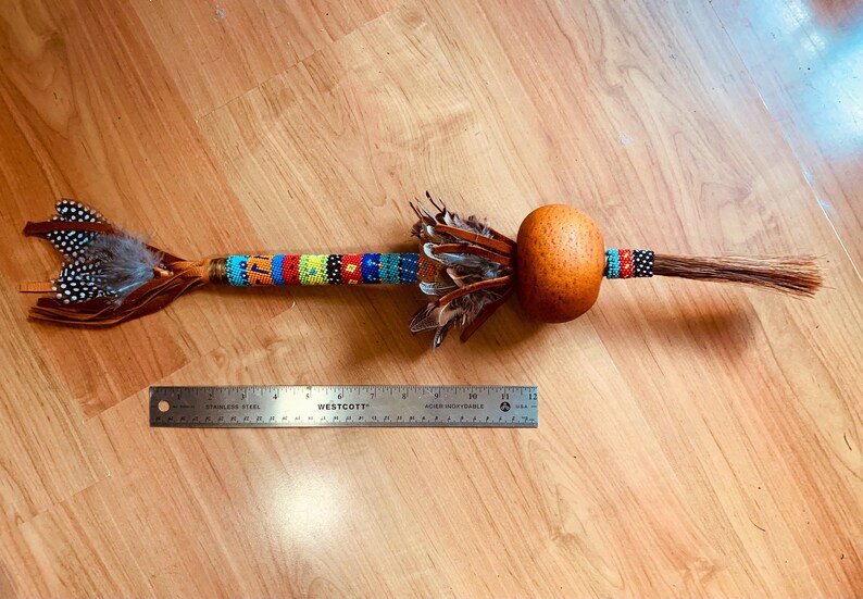 Peyote Beaded Gourd Rattle With Horse Hair. 24 Total Length. Etsy