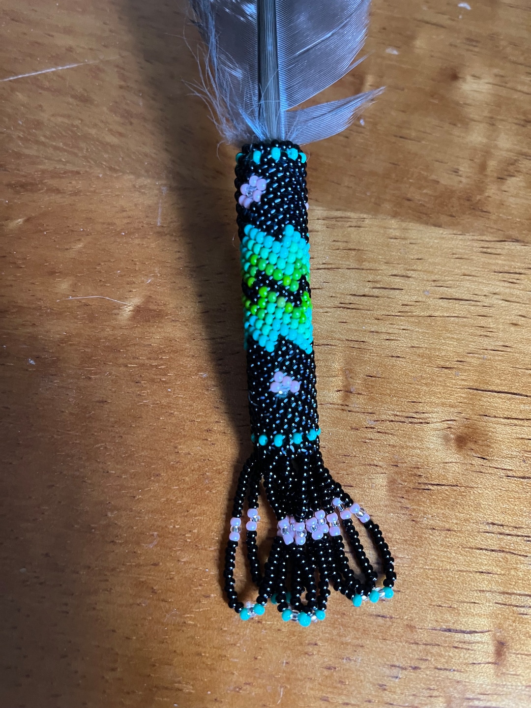 Peyote Beaded Smudge Feather With Yellow or Red Cedar Smudge. Etsy