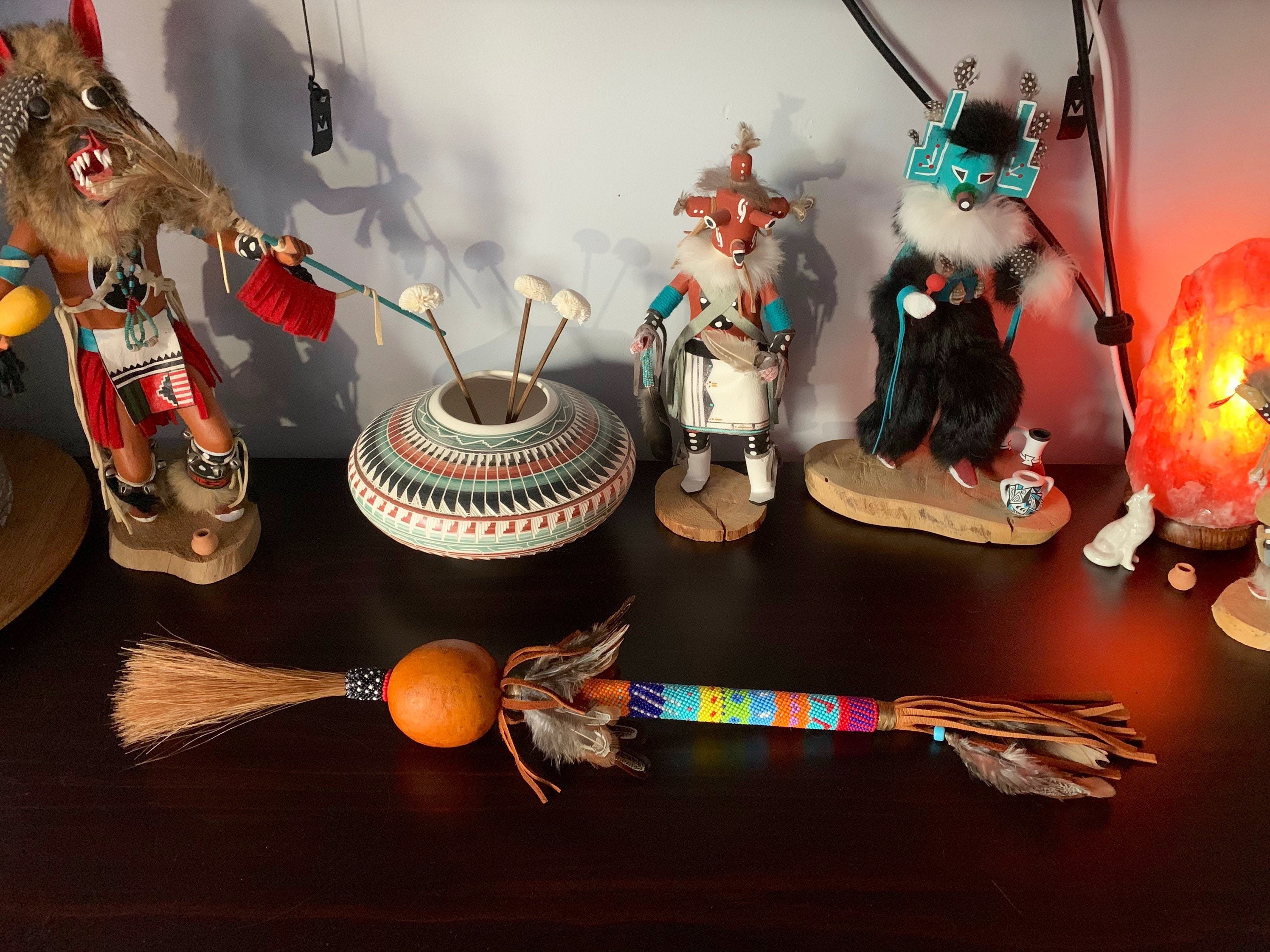 South Western Gourd Rattle with seeds and peyote beaded Etsy