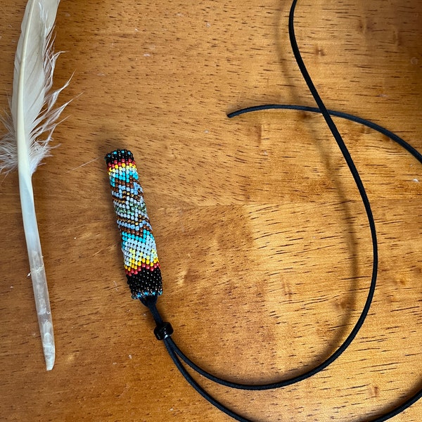 Custom beaded feather sleeve for your own feather, your choice of colors.