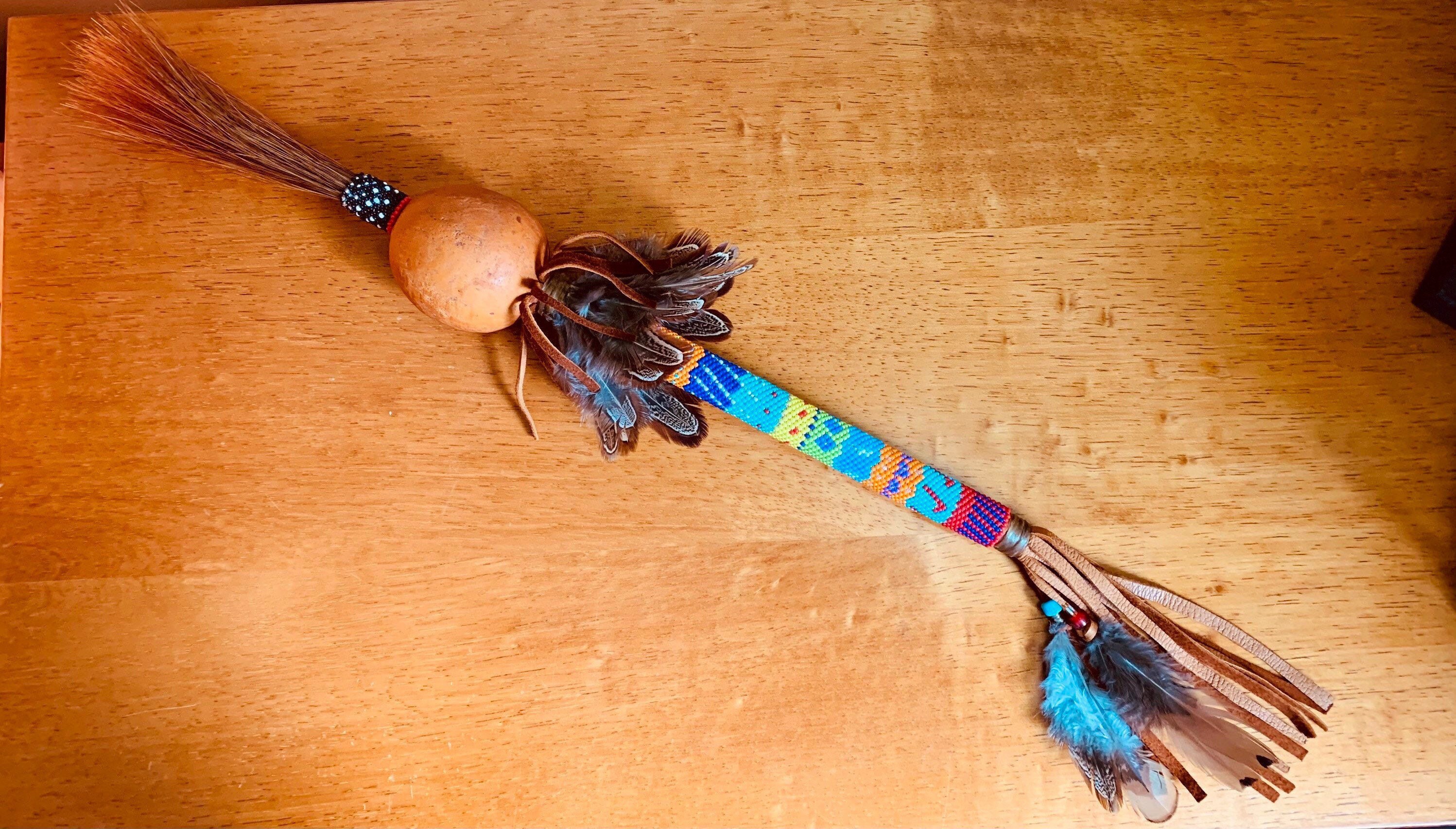 Gourd Rattle With Peyote Beaded Handle. Hand Crafted With Etsy UK