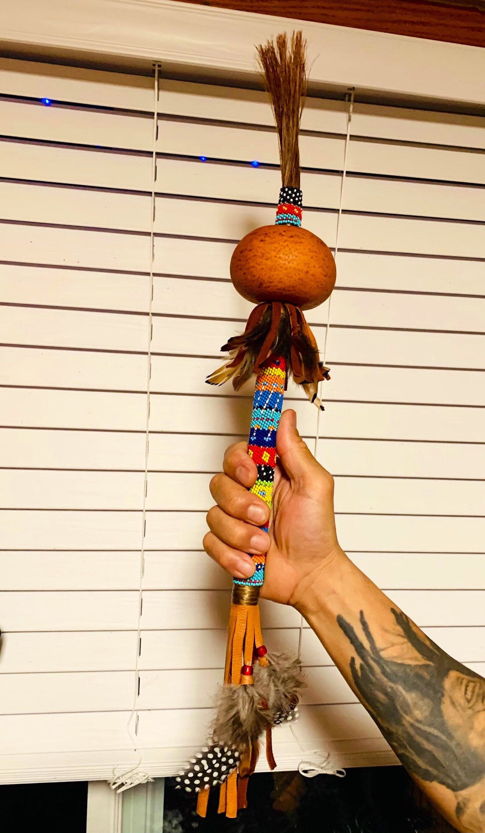 Peyote Beaded Gourd Rattle With Horse Hair. 24 Total Length. Etsy UK