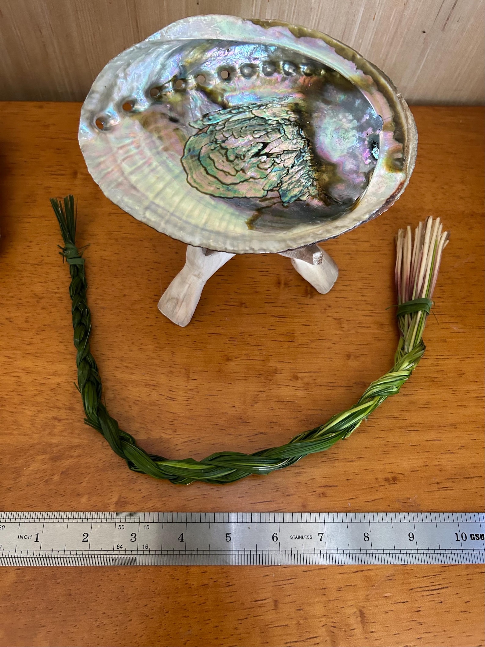 Smuge Shell Large Abalone Smudge Shell With Wooden Tripod Stand. Sweetgrass, Cedar ...