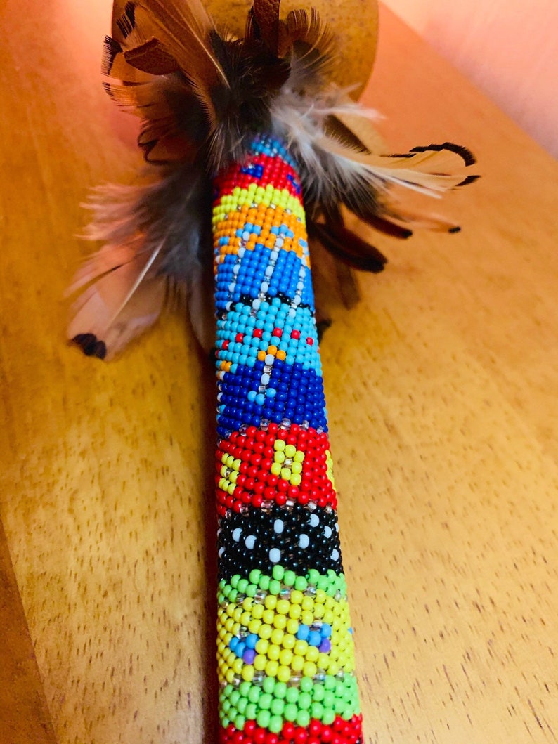 Peyote Beaded Gourd Rattle With Horse Hair. 24 Total Length. Etsy