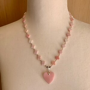 Light Pink Conch Shell Necklace: Sterling Silver Heart Pendant