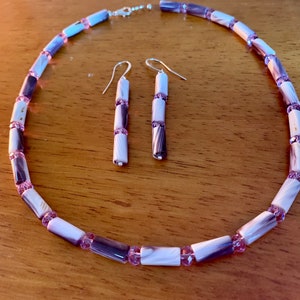 Wampum shell with Austrian crystal necklace and matching earring set.