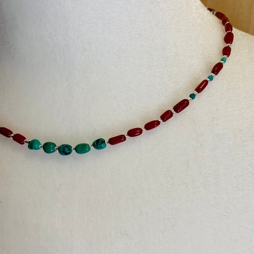 Faux coral with orders turquoise nugget necklace & matching bracelet. 925 sterling silver.