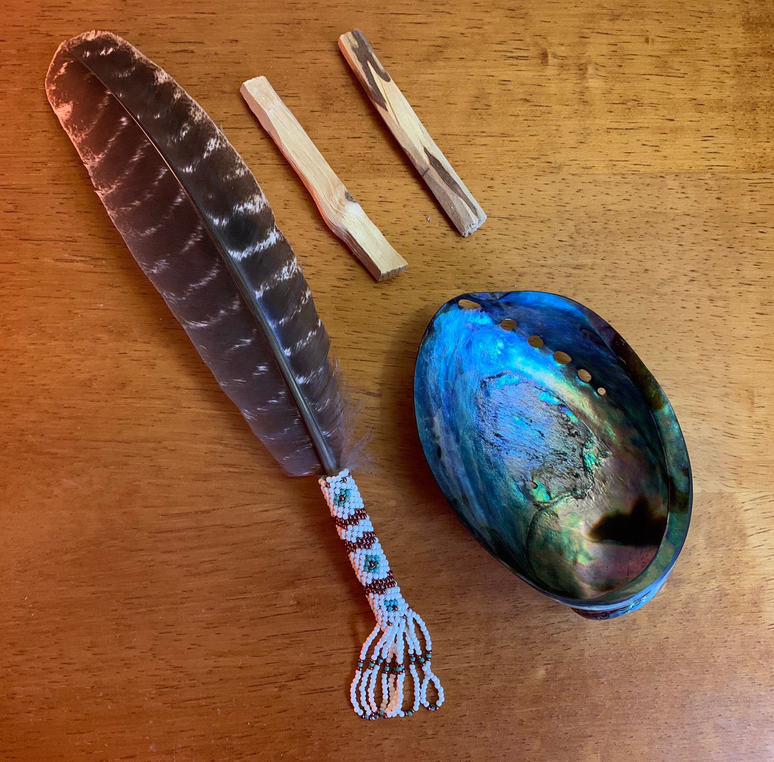 Peyote Beaded Smudge Feather Large Pāua Abalone Shell and 2 X Etsy