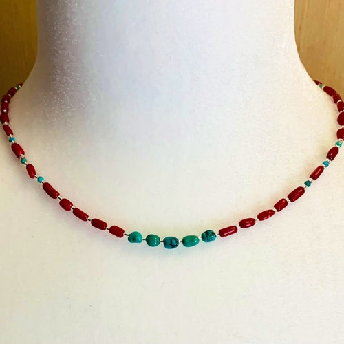 Faux coral with orders turquoise nugget necklace & matching bracelet. 925 sterling silver.