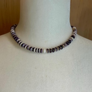 Wampum Shell Choker Necklace with 925 Sterling Silver.