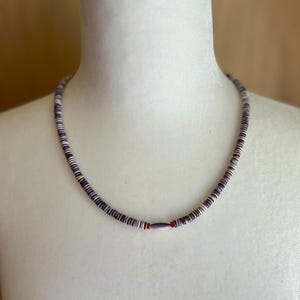 Wampum shell with red spiny oyster shell unisex necklace.