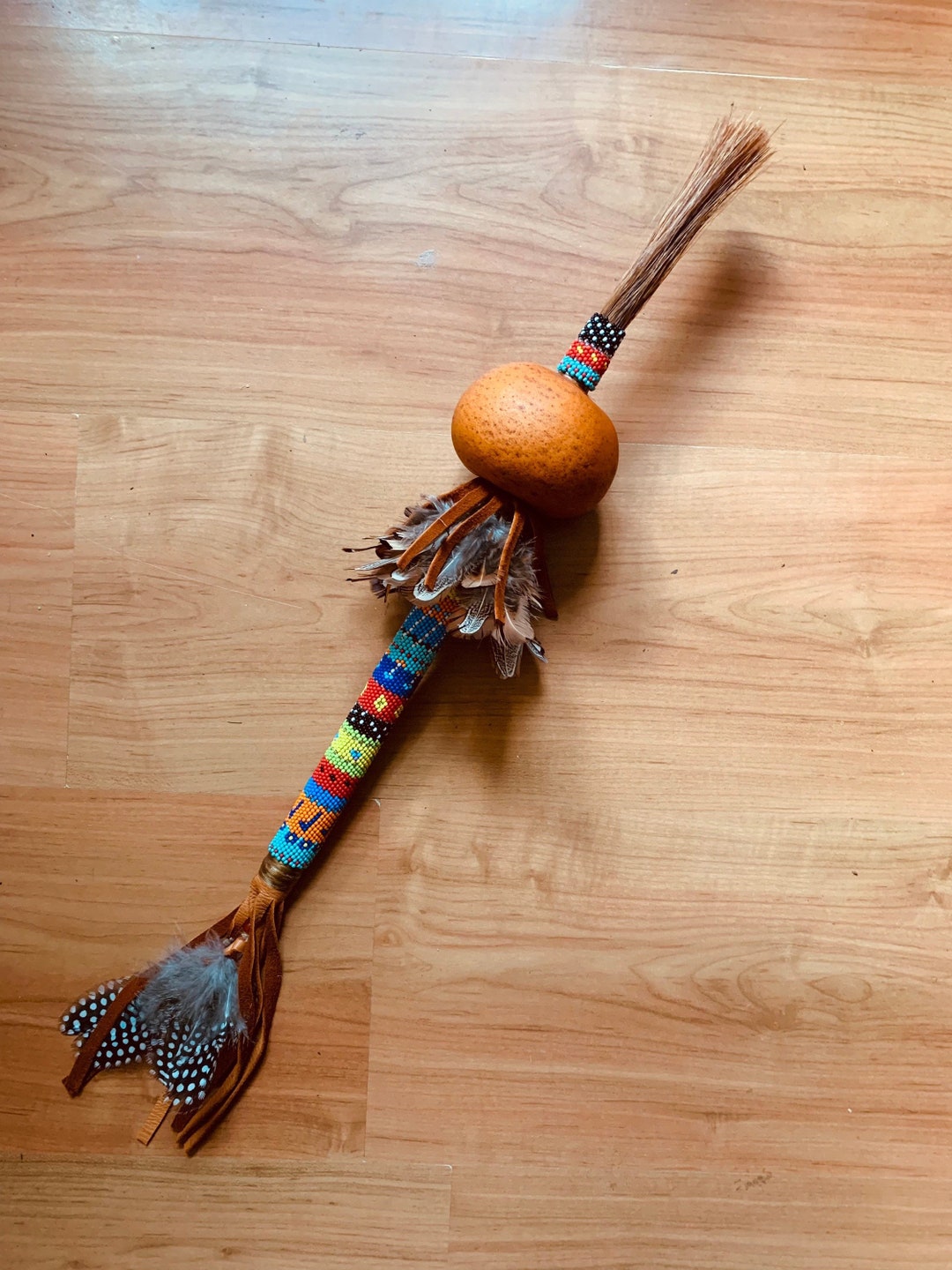 Peyote Beaded Gourd Rattle With Horse Hair. 24 Total Length. Etsy