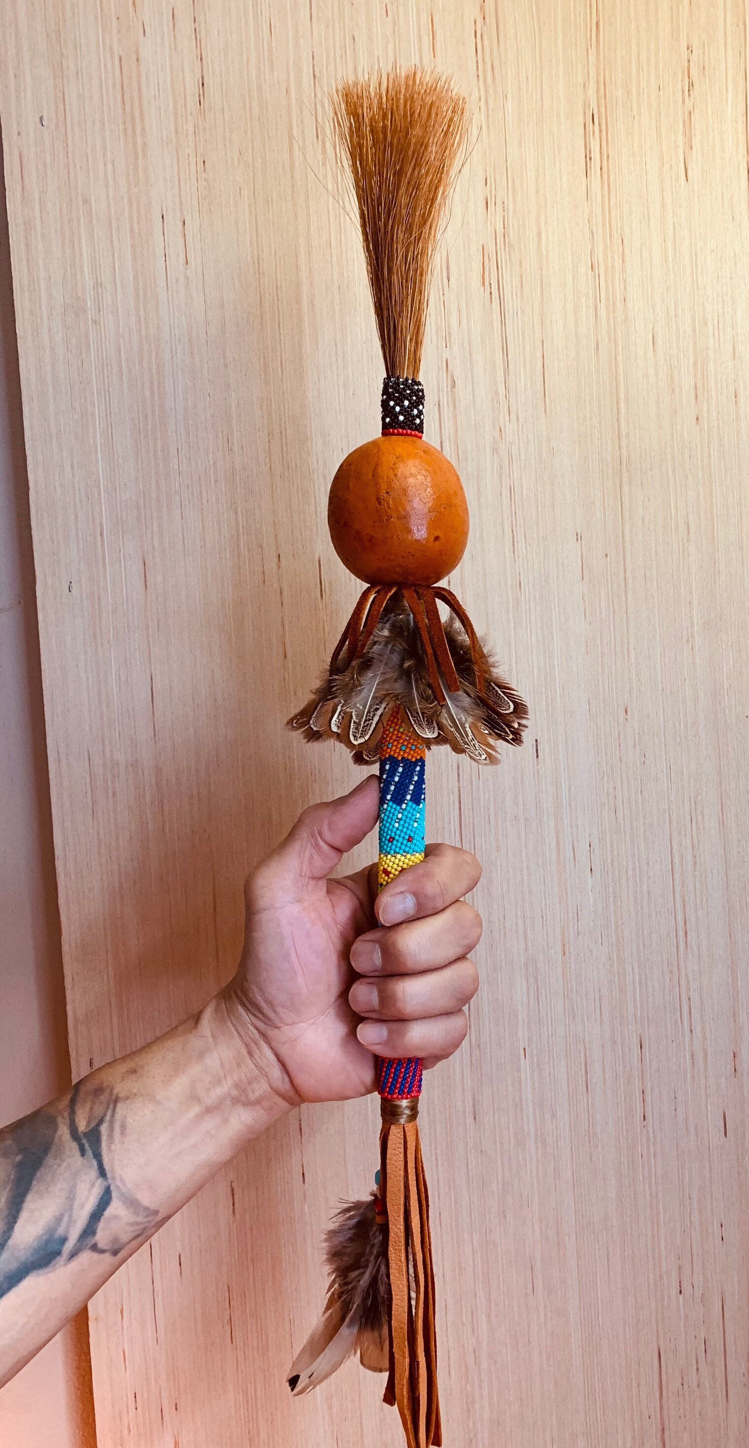 South Western Gourd Rattle with seeds and peyote beaded Etsy