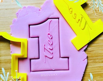 Custom Number ONE with NAME (cookie cutter + embosser) personalized