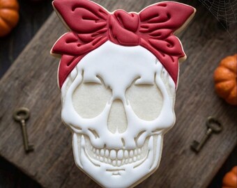 SKULL with bow HAPPY HALLOWEEN (cookie cutter + stamp)