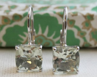 Grüne Amethyst Sterling Silber Ohrringe - Prasiolith Schmuck - Silber Ohrringe - Geschenke für Sie - Brautschmuck - Luxe Juwelen
