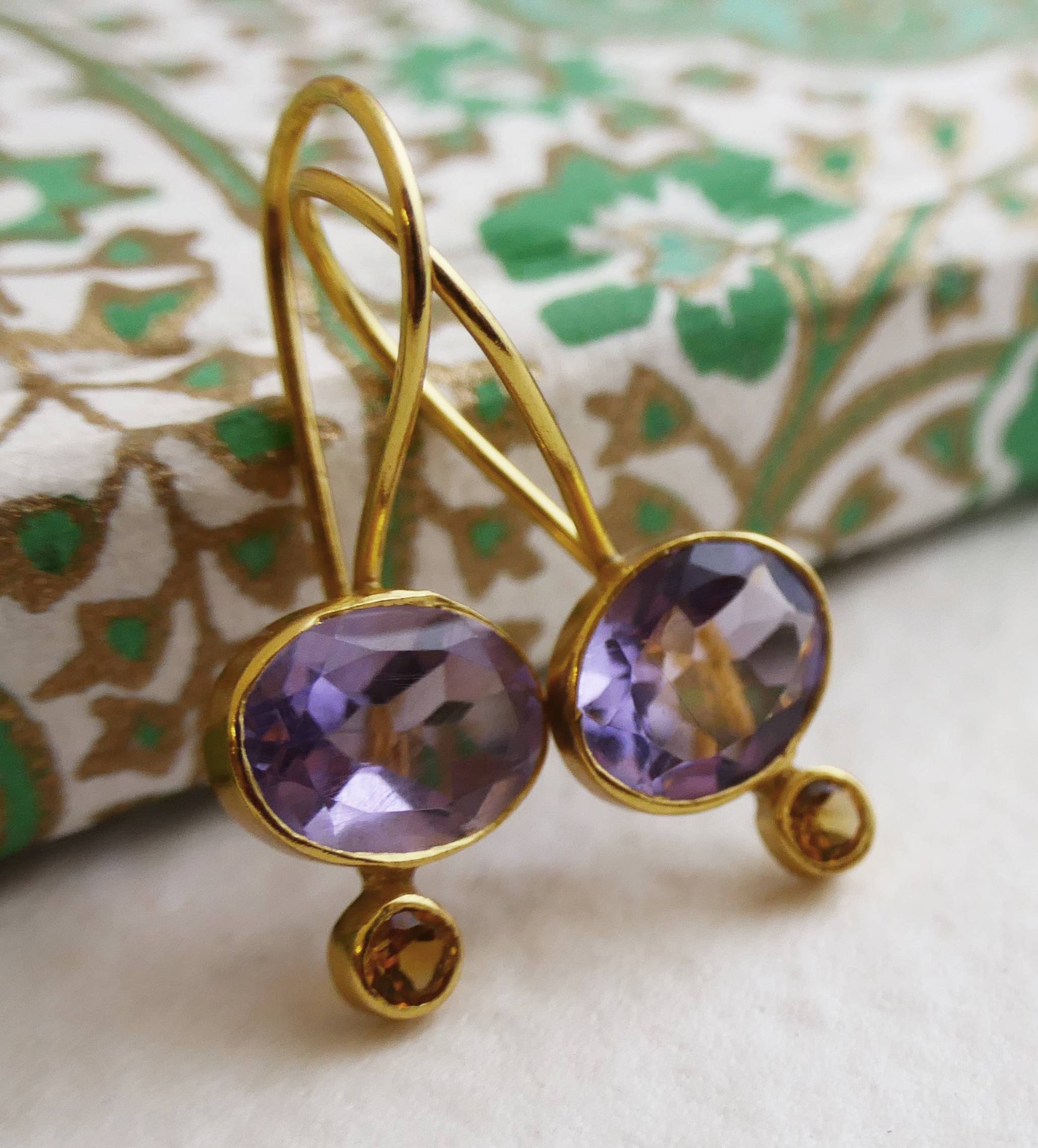 Pendientes Oro Y Cuarzos De Citrino, Fumé Y Amatista - A1509CT/CF/AM