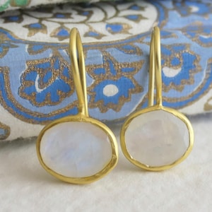 Moonstone Gold Plated Sterling Silver Drop Earrings - Natural Gem Gemstone - Gifts for Women - Birthday Gift - Mother&#39;s Day