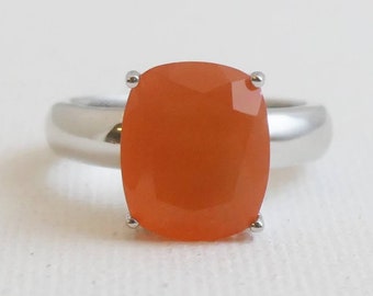 Carnelian Sterling Silver Ring -  Carnelian Jewellery -  Silver Ring - Gifts for Her -  Cushion Cut Carnelian Ring