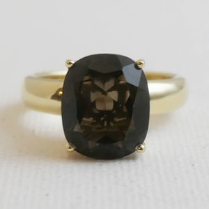 Smoky Quartz Cushion Cut Gold Plated Sterling Silver Ring - Natural Gem Gemstone Jewellery - Gifts for Women - Brown Gemstone Jewelry