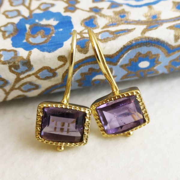 Amethyst Drop Vermeil Gold Drop Earrings - Amethyst Jewellery - Gold Earrings - Gifts for Her - Bridal Jewellery - Amethyst Earrings