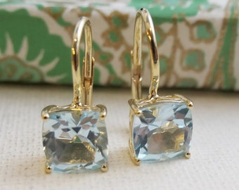 Pendientes de topacio azul Vermeil Leverback - Joyería de topacio azul - Pendientes de oro - Regalos para ella - Joyería nupcial -Joyas de lujo