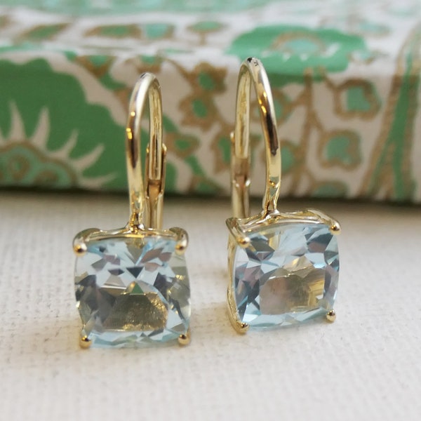 Pendientes de topacio azul Vermeil Leverback - Joyería de topacio azul - Pendientes de oro - Regalos para ella - Joyería nupcial -Joyas de lujo