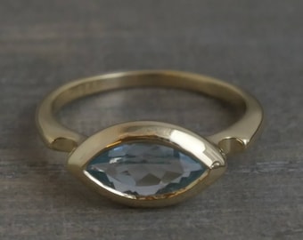Natürlicher Blauer Topas Marquise Vergoldeter Sterling Silber Ring - Geschenke für Frauen - Edelstein Schmuck - Geburtsstein