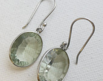 Groene Amethist Prasioliet Sterling Zilveren Drop Oorbellen - Prasioliet Sieraden - Zilveren Oorbellen - Geschenken voor Haar - Bruids sieraden