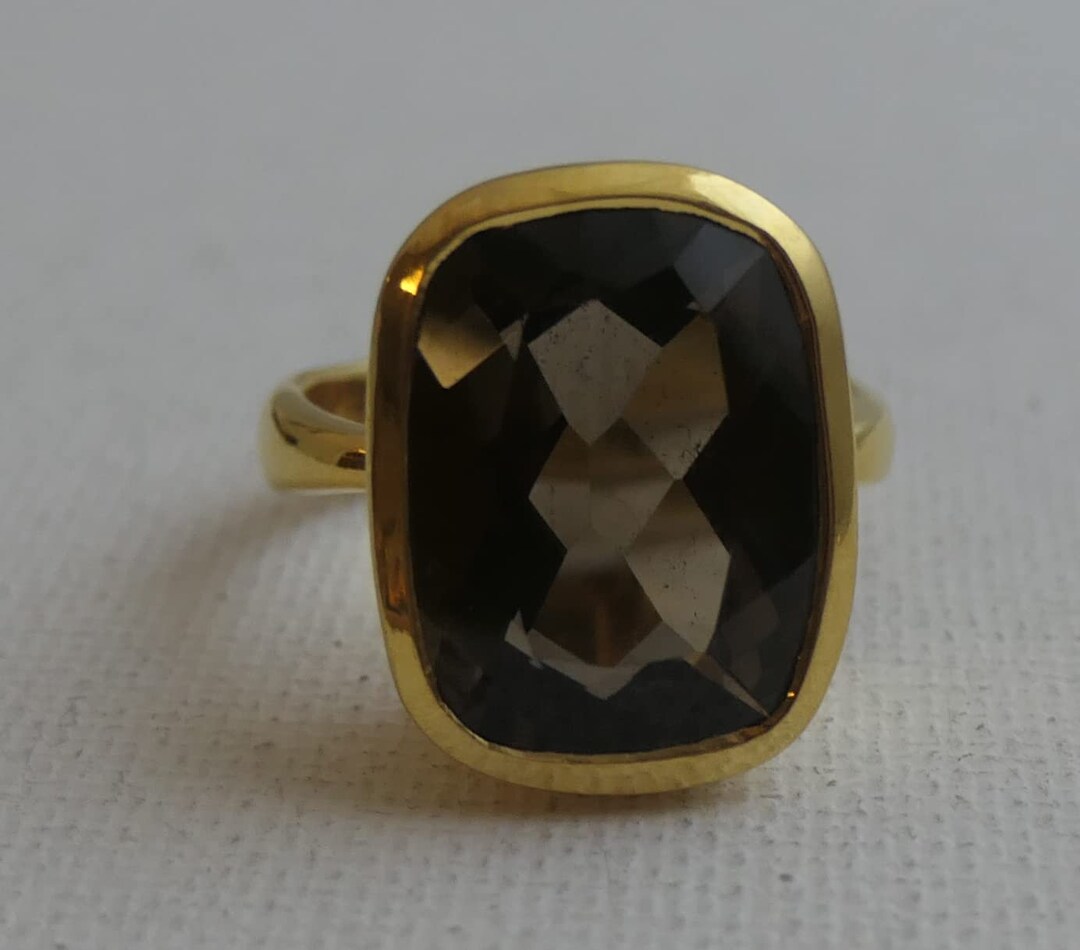 Bague en argent sterling plaqué or avec quartz fumé - Bijoux en pierres ...